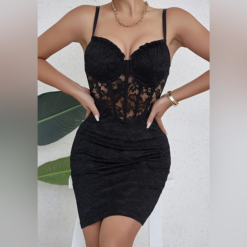 Black Lace Bustier Corset Bodycon Mini Dress